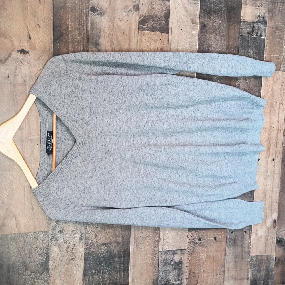 VTG Castle Of Ireland 100% Cashmere V Neck Gray Heathered Sweater Sz Large Men